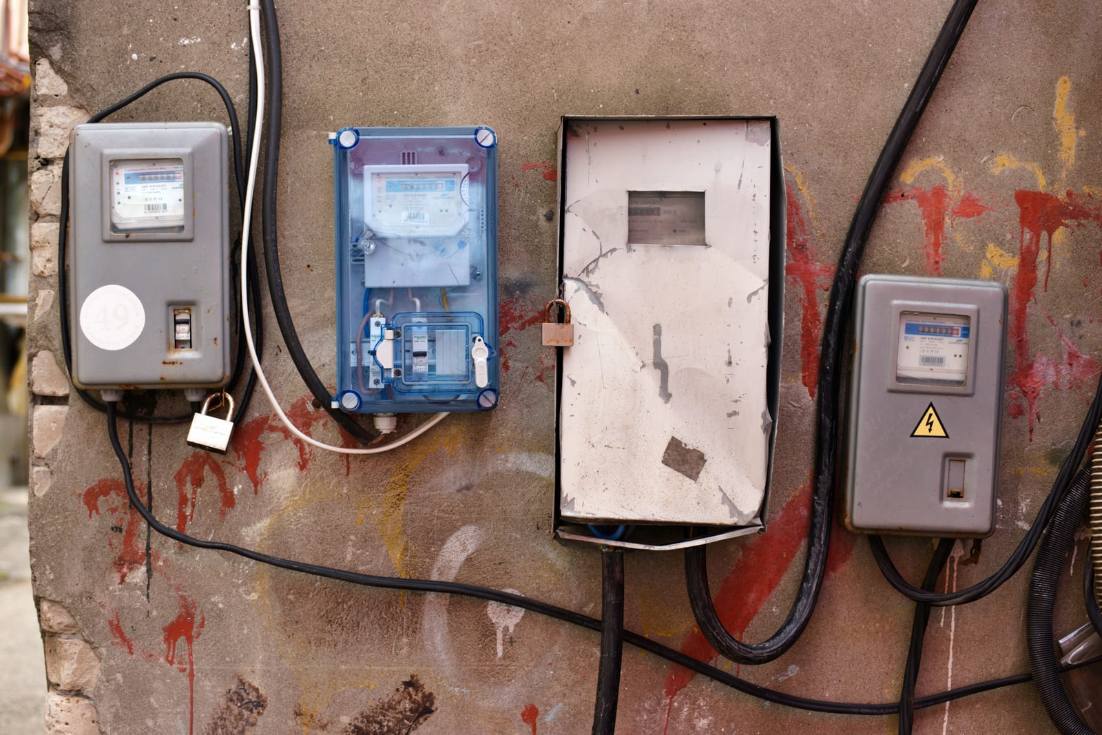 A transfer switch and breaker panel wired for a standby generator.